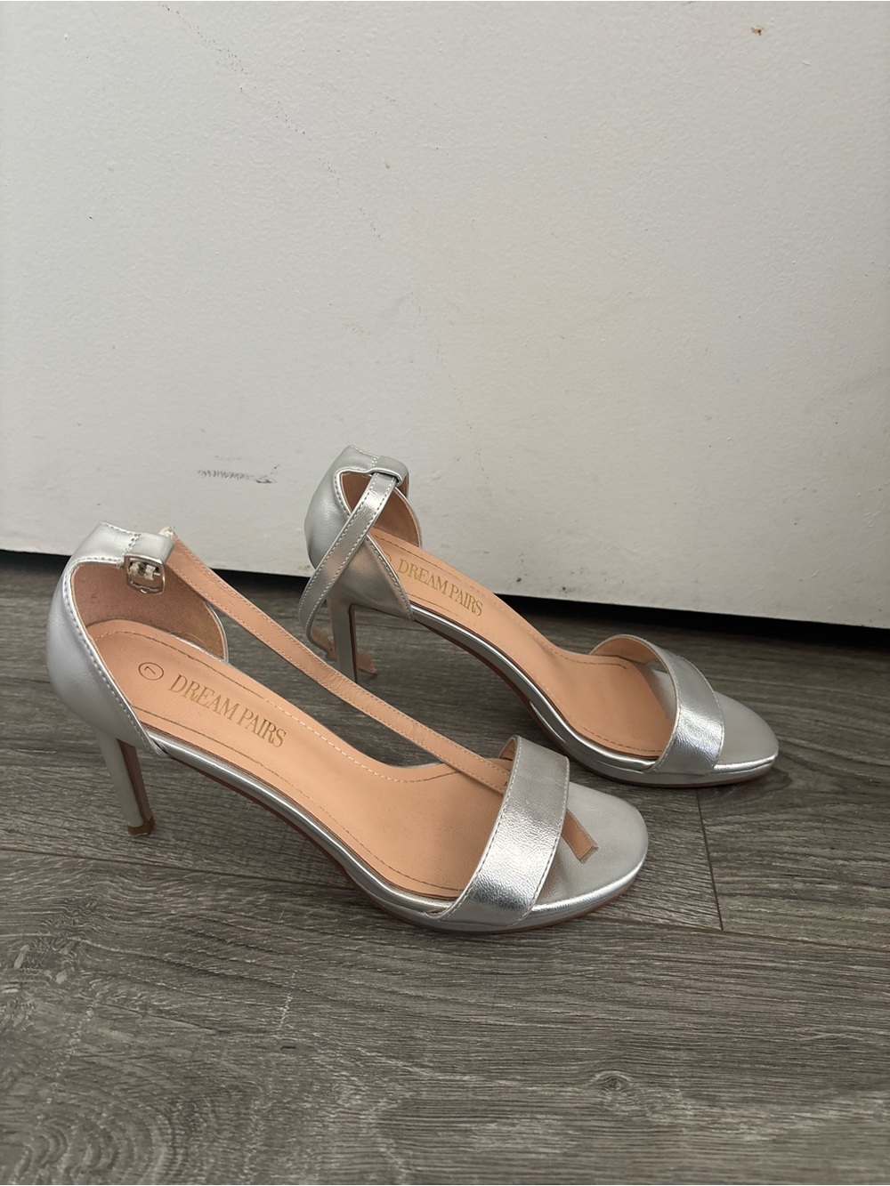 Dream Pairs Silver Metallic Open-Toe Ankle Strap Heels